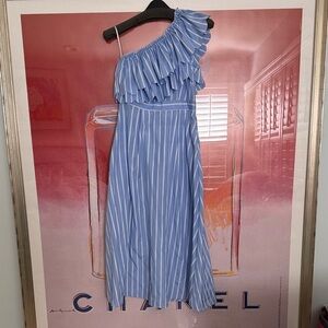 Blue Striped One-Shoulder Dress